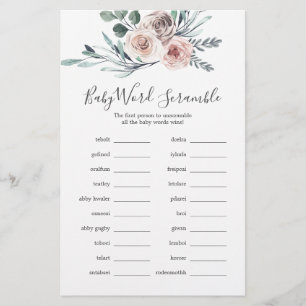 Papier Boho Rose Baby shower Word Scramble Jeu