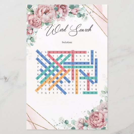 Papier Boho rose or eucalyptus verdure Word Search (Dos)