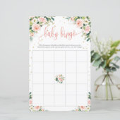 Papier Boho rose rose floral vert or bébé jeu de bingo (Debout devant)