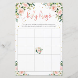 Papier Boho rose rose floral vert or bébé jeu de bingo