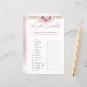 Papier Boho Rose Word Scramble Baby shower Jeu