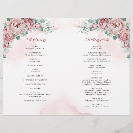 Papier Boho roses rose poussiéreux eucalyptus or plié (Dos)