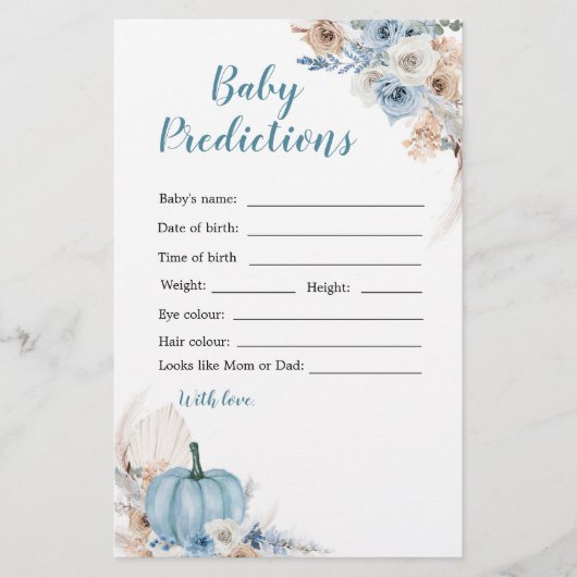 Papier Boho Rustic Citrouille Fall Baby Prédictions (Devant)