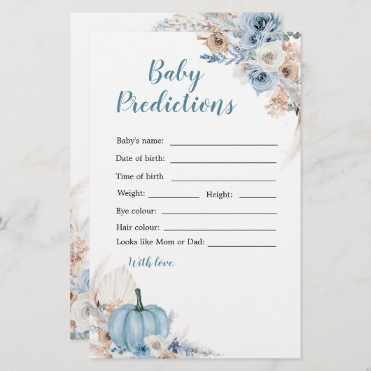 Papier Boho Rustic Citrouille Fall Baby Prédictions (Devant / Derrière)