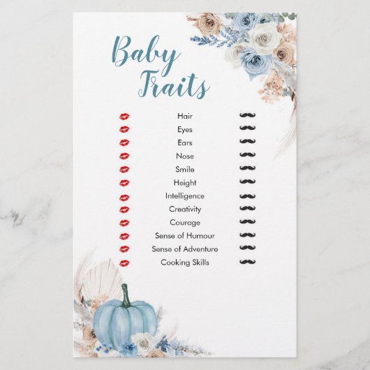 Papier Boho Rustic Citrouille Fall Baby Traits Jeux (Devant)