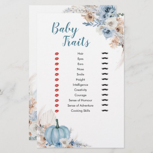 Papier Boho Rustic Citrouille Fall Baby Traits Jeux (Devant / Derrière)