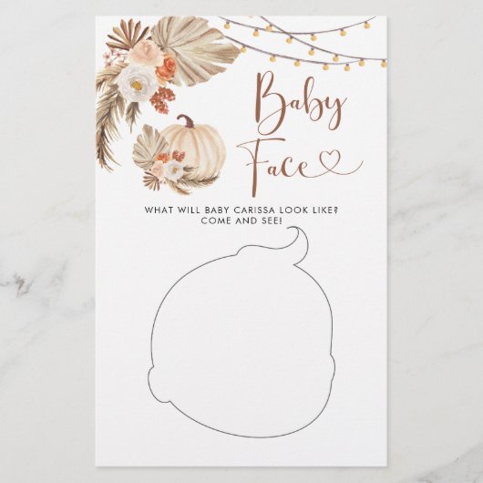 Papier Boho Rustic Citrouille Fall in Love Baby Face Card (Devant)