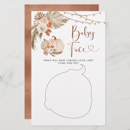 Papier Boho Rustic Citrouille Fall in Love Baby Face Card (Devant / Derrière)