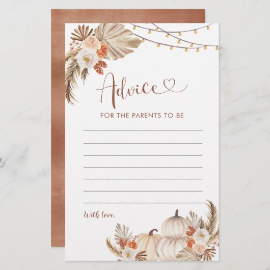 Papier Boho Rustic Citrouille Fall in Love Conseil pour l (Devant / Derrière)