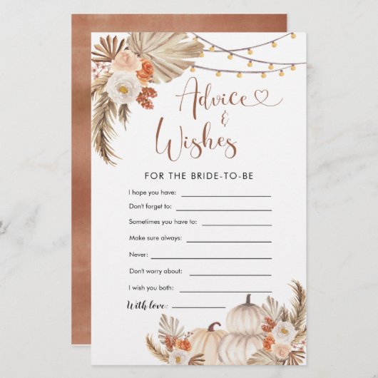 Papier Boho Rustic Citrouille Fall in Love Conseils et Vo (Devant / Derrière)