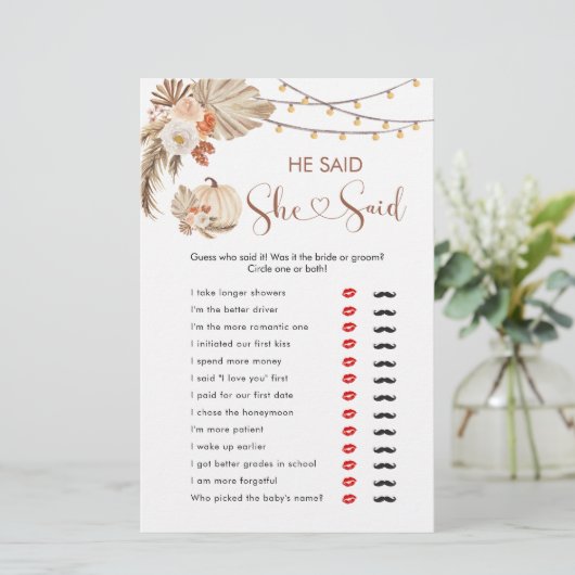 Papier Boho Rustic Citrouille Fall in Love Il Dit Qu'Elle (Debout devant)