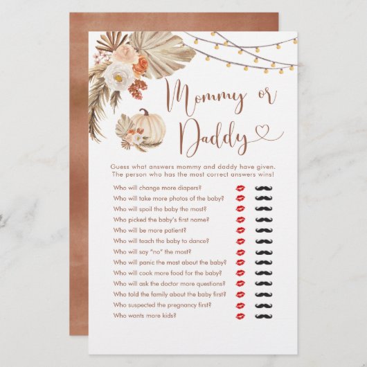 Papier Boho Rustic Citrouille Fall in Love Maman ou Papa (Devant / Derrière)