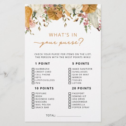 Papier Boho Rustic Citrouille Fall in Love Purse Jeu (Devant)