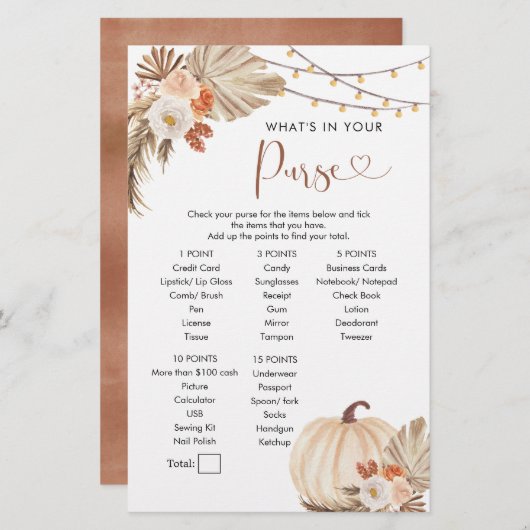 Papier Boho Rustic Citrouille Fall in Love Purse Jeu (Devant / Derrière)