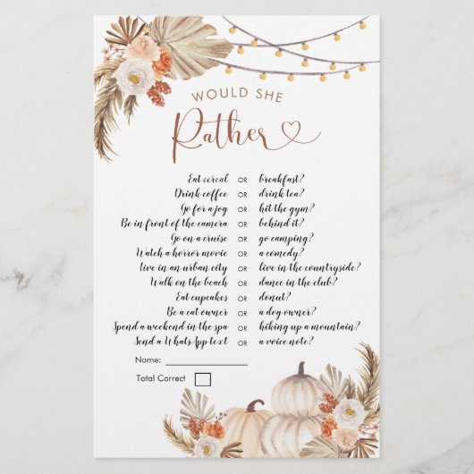 Papier Boho Rustic Citrouille Fall in Love Voudrait-elle  (Devant)