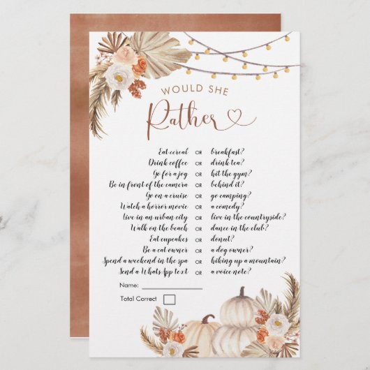 Papier Boho Rustic Citrouille Fall in Love Voudrait-elle  (Devant / Derrière)