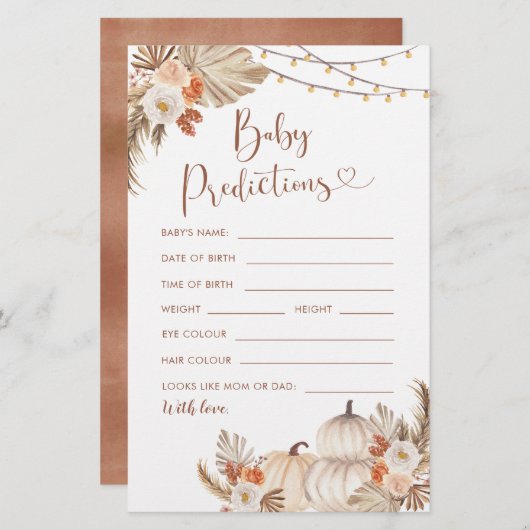 Papier Boho Rustic Citrouille tomber dans l'amour prédict (Devant / Derrière)
