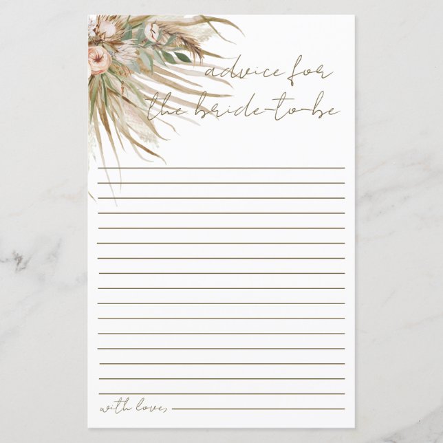 Papier Boho Rustic Pampas Grass Floral Conseils pour mari (Devant)