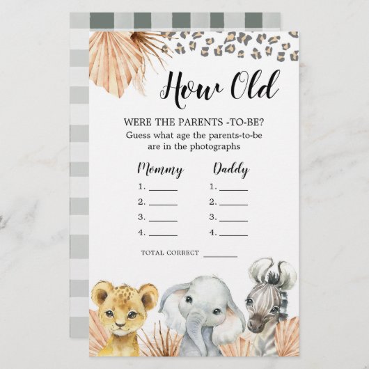 Papier Boho Sage Green Safari Oh Garçon Comment vieux par (Devant / Derrière)