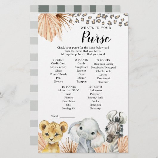 Papier Boho Sage Green Safari Oh Garçon Jeu de bourse (Devant / Derrière)