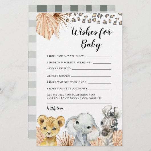 Papier Boho Sage Green Safari Oh Garçon Voeux pour bébé (Devant / Derrière)