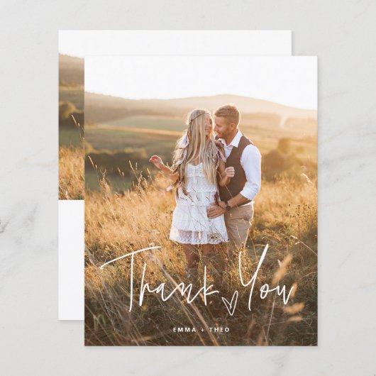 Papier Boho simple | BUDGET Coeur Script Photos Merci (Devant / Derrière)