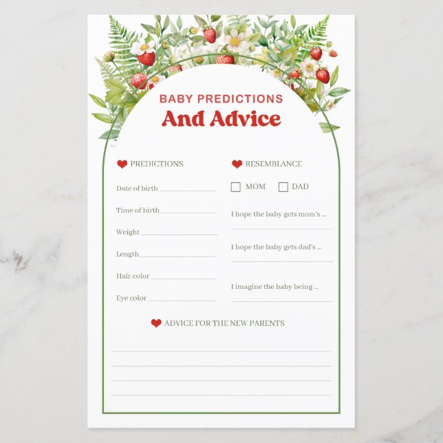 Papier Boho Strawberry Baby Predictions et Conseils jeu (Devant)