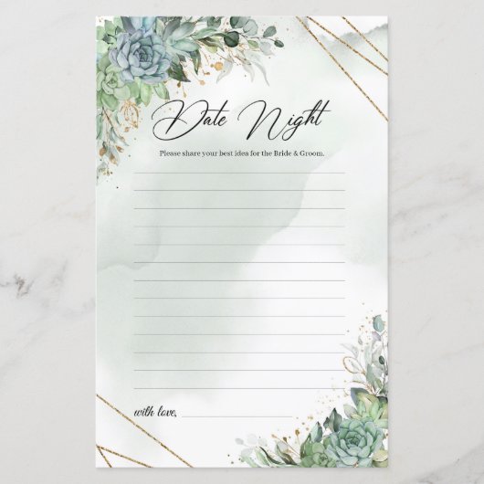 Papier Boho succulent eucalyptus cadre or Date Nuit (Devant)