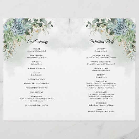 Papier Boho succulent eucalyptus mariage cadre or (Dos)