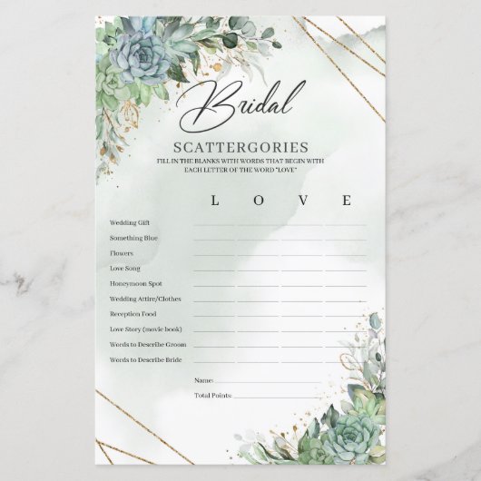 Papier Boho succulent eucalyptus Scattergories nuptiales (Devant)