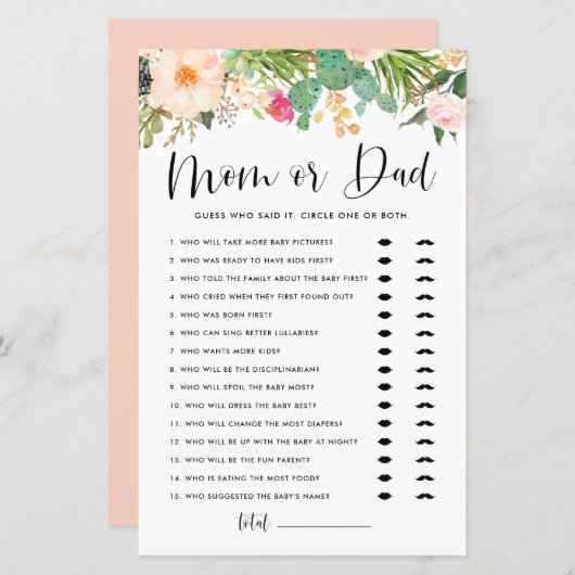 Papier Boho Succulents Devinez Qui Maman ou Papa Jeu de d (Devant / Derrière)