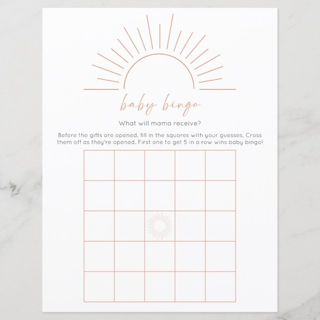 Papier Boho Sun Baby shower Jeu de Bingo (Devant)
