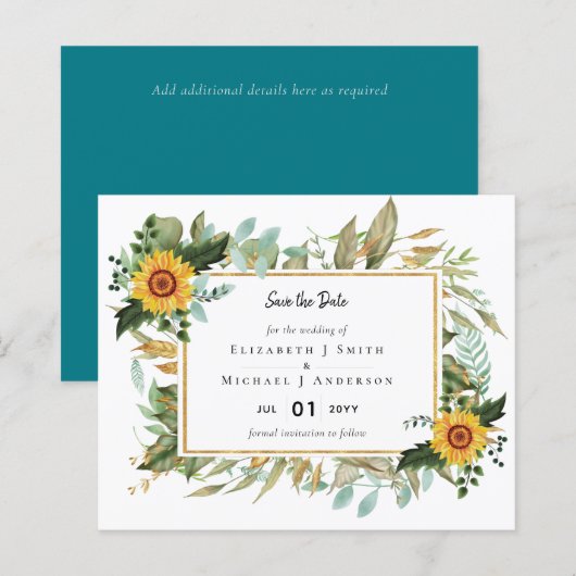Papier Boho Sunflower Sage Mariage de verdure (Devant / Derrière)