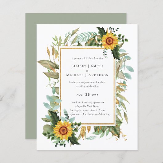 Papier Boho Sunflower Sage Mariage de verdure (Devant / Derrière)