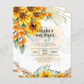 Papier Boho Sunflowers Mariage rustique Inviter Double Cô (Devant / Derrière)