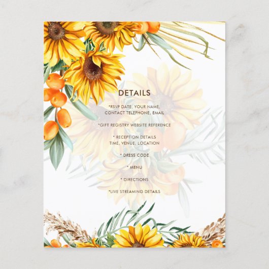 Papier Boho Sunflowers Mariage rustique Inviter Double Cô (Dos)