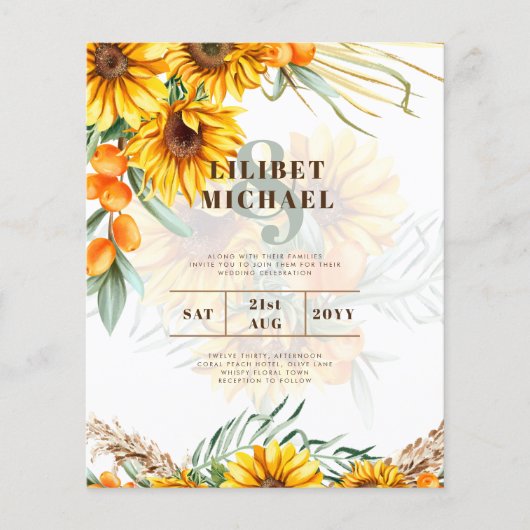 Papier Boho Sunflowers Mariage rustique Inviter Double Cô (Devant)