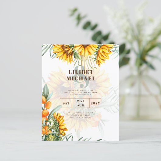 Papier Boho Sunflowers Mariage rustique Inviter Double Cô (Debout devant)