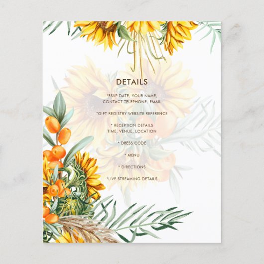 Papier Boho Sunflowers Mariage rustique Inviter Double Cô (Dos)