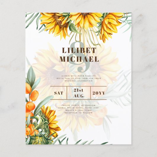 Papier Boho Sunflowers Mariage rustique Inviter Double Cô (Devant)