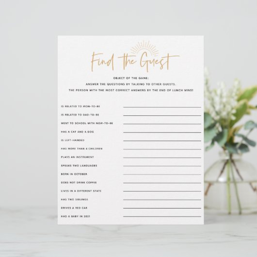 Papier Boho Sunshine Baby shower Invité Jeu (Debout devant)