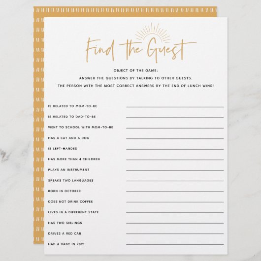 Papier Boho Sunshine Baby shower Invité Jeu (Devant / Derrière)