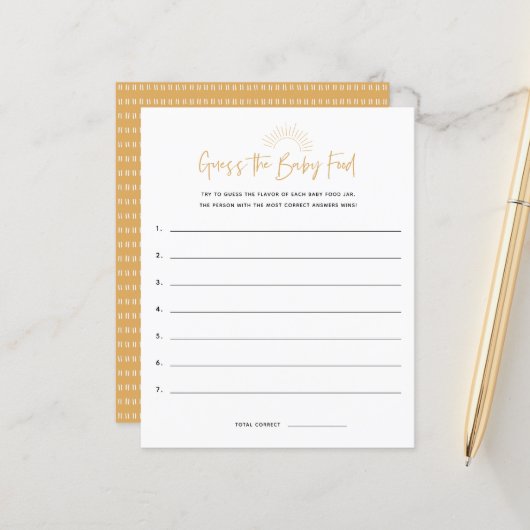 Papier Boho Sunshine Devine Le Jeu Du Baby shower Aliment (Devant/Arrière en situation)