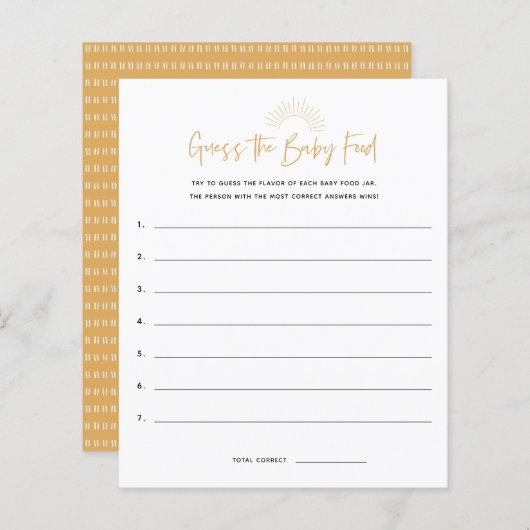 Papier Boho Sunshine Devine Le Jeu Du Baby shower Aliment (Devant / Derrière)