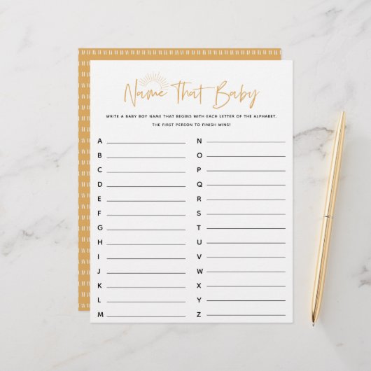 Papier Boho Sunshine Nom Ce Jeu Baby shower (Devant/Arrière en situation)