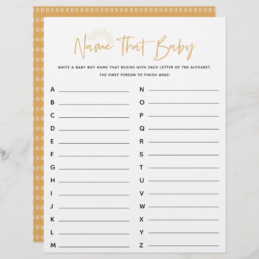 Papier Boho Sunshine Nom Ce Jeu Baby shower (Devant / Derrière)