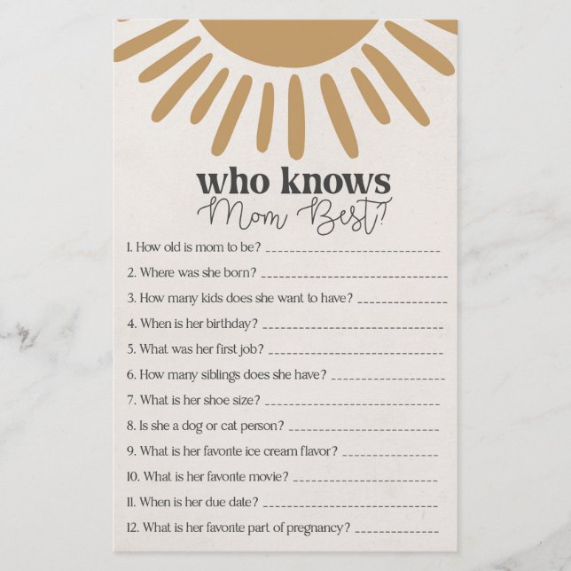 Papier boho sunshine qui connaît maman meilleur jeu (Devant)