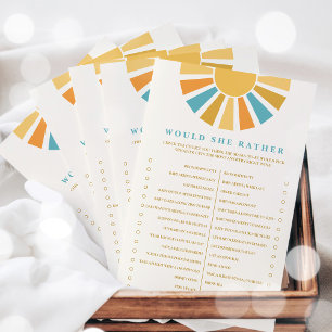 Papier Boho Sunshine Voudrait-Elle Plutôt Baby shower Jeu