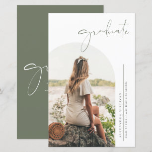 Papier Boho Taupe Vert Minimaliste Arche Photo Graduation