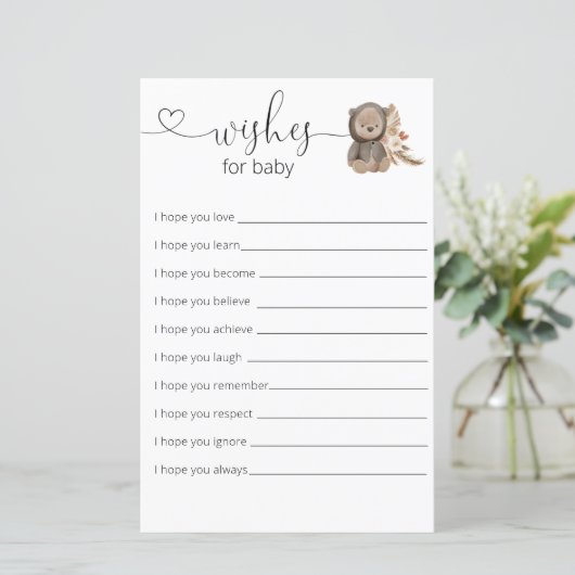 Papier Boho Teddy Bear Baby shower Souhaite Pour Bébé (Debout devant)